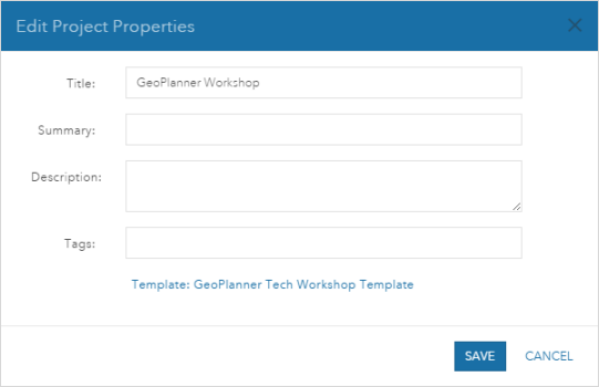 Edit Project Properties dialog box Edit Project Properties dialog box